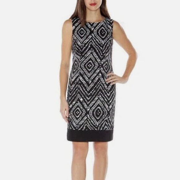 Mario Serrani Monochrome Patterned Sleeveless Shift Dress Size 10 - Picture 1 of 9
